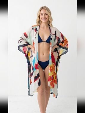 Comfyluxe Floral Printed Sheer Kimono Cardigan Cover-Up in  colorful One Size